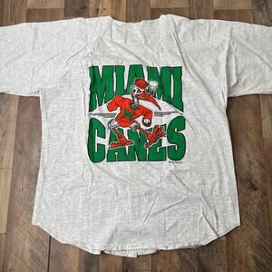 Vintage 90s Miami Hurricanes Shirt Men's Medium Gray Short Sleeve Button Up 6815
